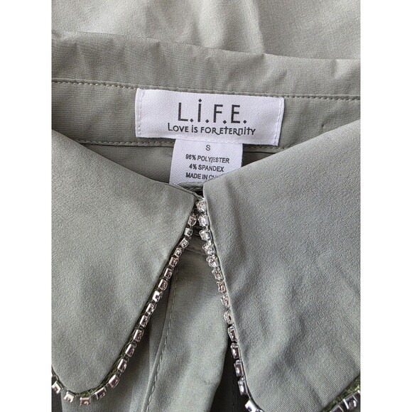 Love Is Eternity Blouse Green Diamonds Size Small Women's LIFE - Picture 3 of 3